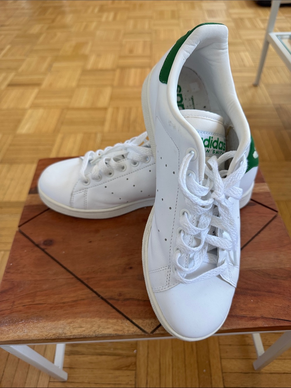 adidas White Leather Sneakers with Green Heel Accents